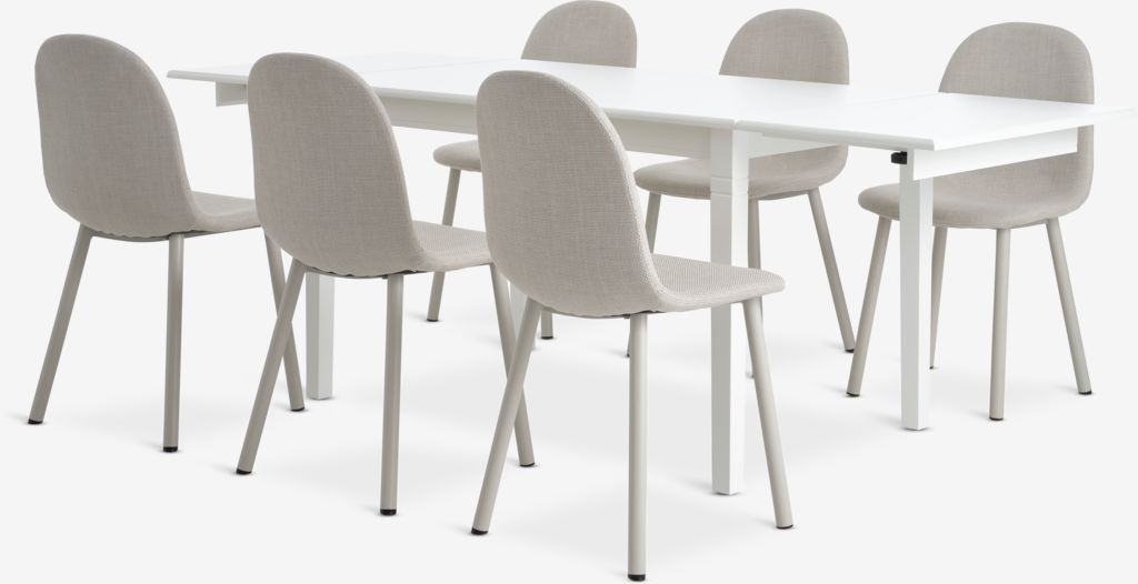 KIRKEBY EJSTRUP KIRKEBY L130/220 stół biały 4 EJSTRUP krzesło beżowy