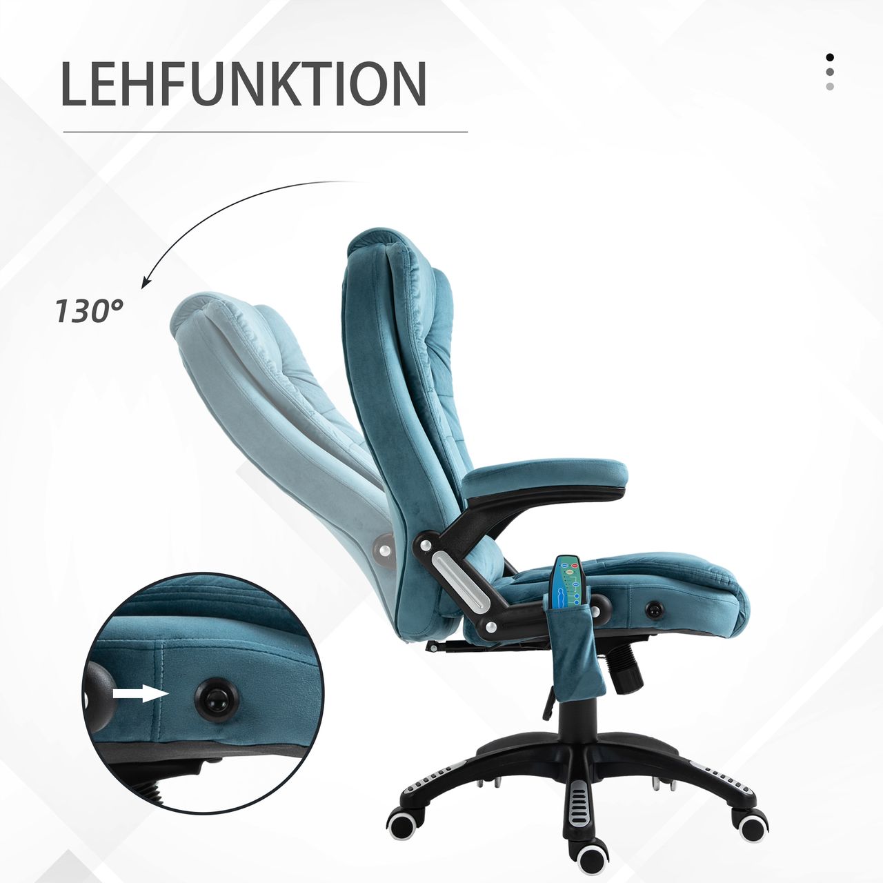 HOMCOM Vinsetto Massagesessel Chefsessel mit Massagefunktion höhenverstellbarer Drehstuhl ergonomischer Gamingstuhl Bürostuhl massage Blau 68 x 72 x 110-120 cm
