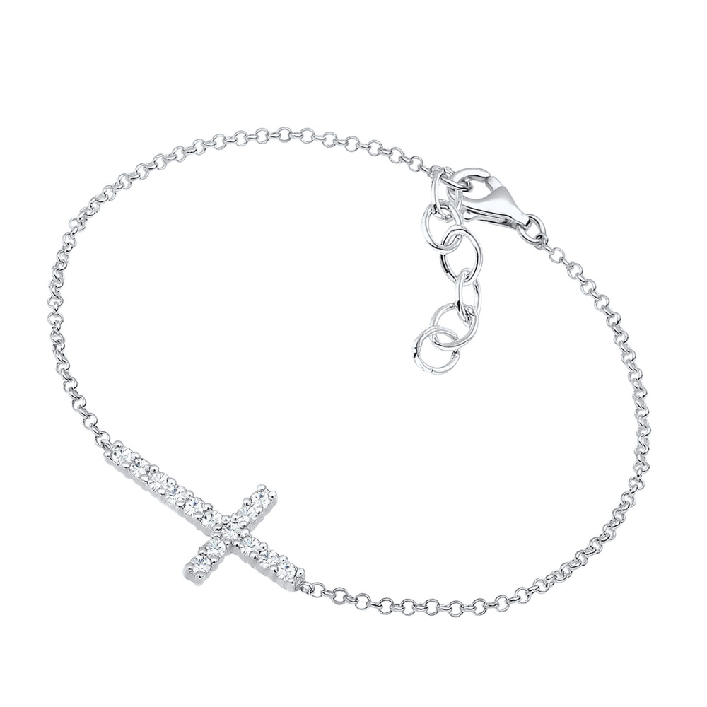 Elli Elli Bracelet Femmes Symbole Croix Classique avec Cristaux en Argent Sterling 925 Bracelet