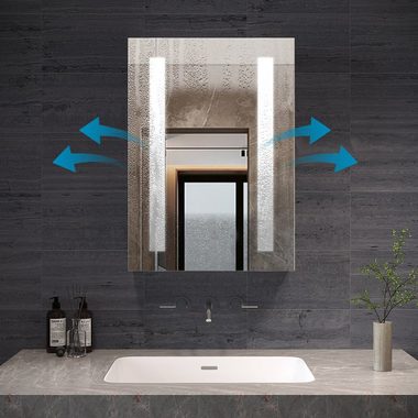 AQUALAVOS Badezimmerspiegelschrank Bad Spiegelschrank mit LED Kaltweiß Beleuchtung IR Sensor Wandschrank 50x70 cm, mit 1 Türig, Doppelseitige Glasspiegel, Soft-Close-Funktion