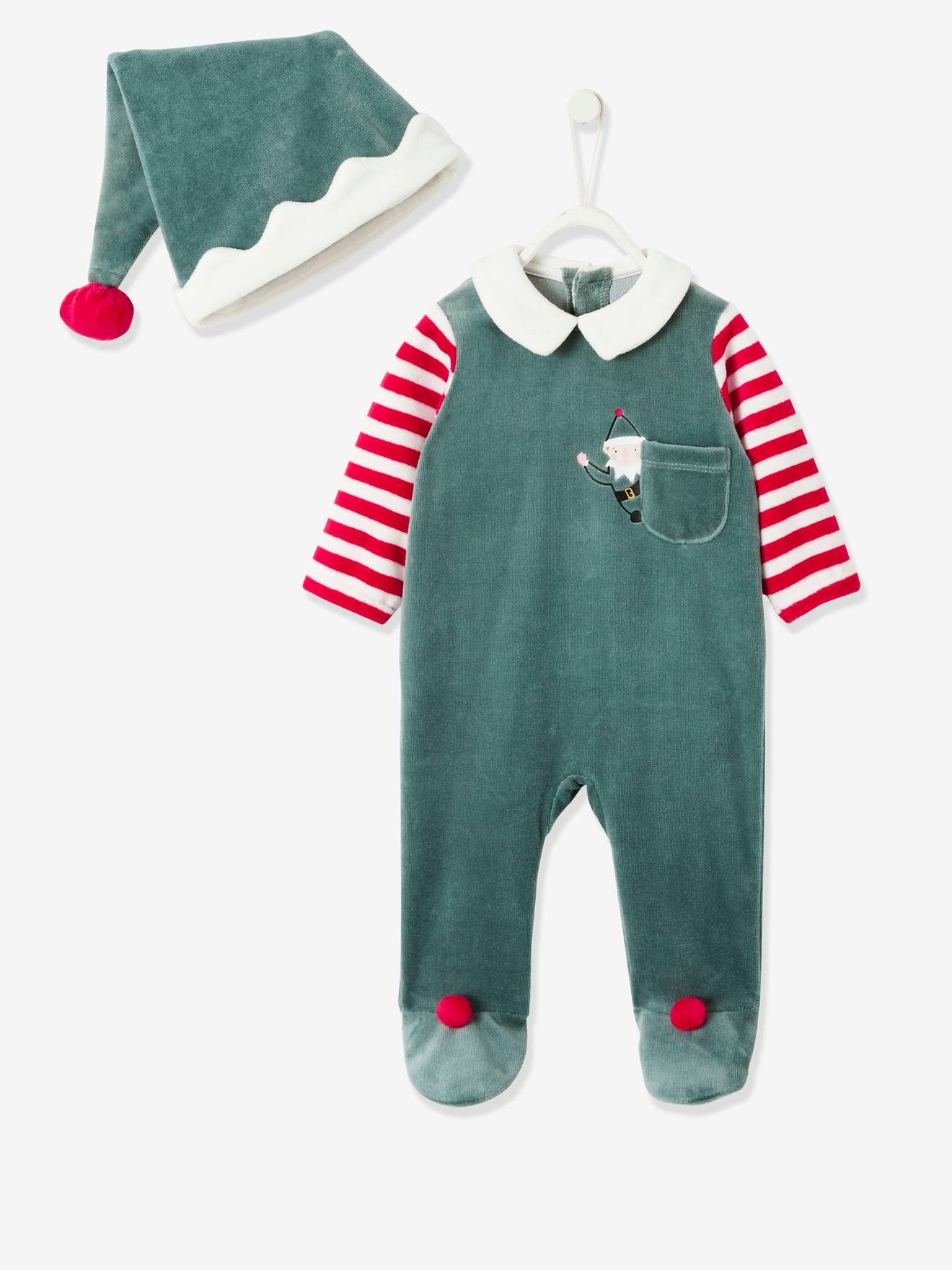 Coffret cadeau de Noël bébé mixte pyjama + bonnet Joyeux Lutin vert sapin