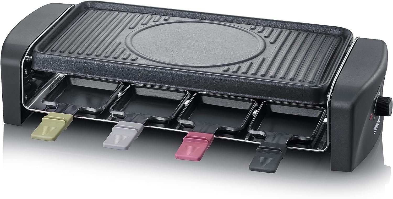 Severin Raclette Raclette-Grill, Raclette mit Grillplatte und 8 Raclette Pfännchen