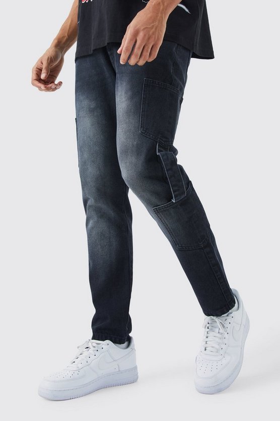 Schmale Cargo-Jeans mit Rissen
