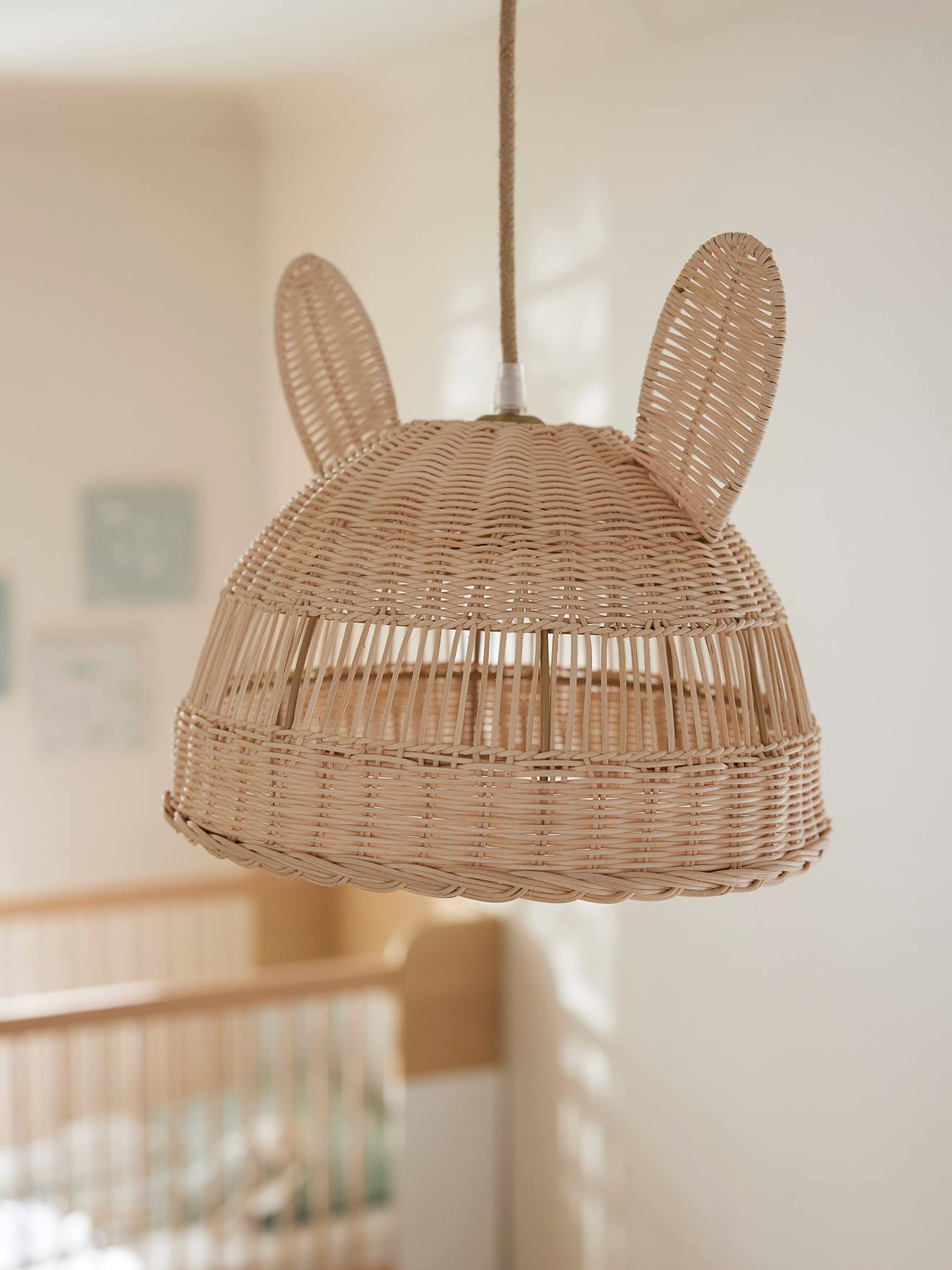 Vertbaudet Kinderzimmer Lampenschirm aus Rattan HASE - natur
