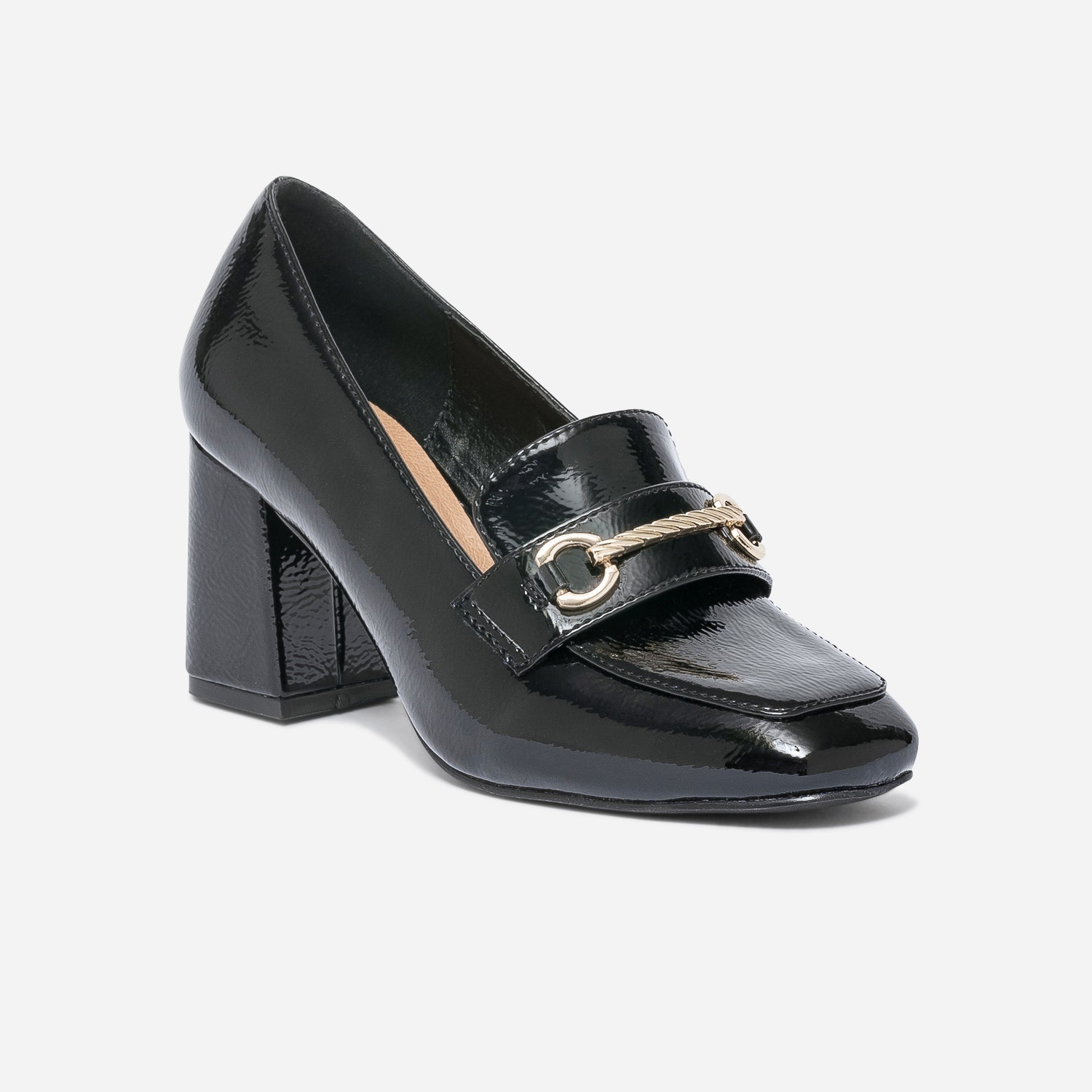 Mocassin à talon noir verni