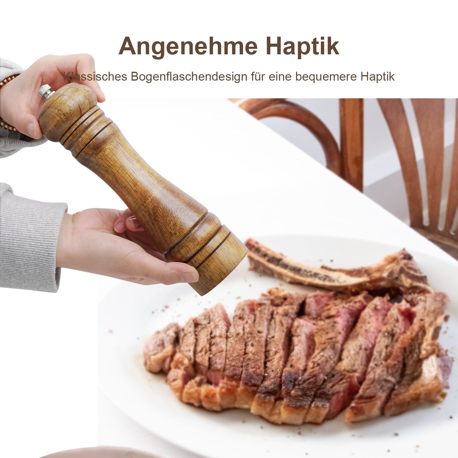 Vicbuy Salz-/Pfeffermühle manuell, (2 Stück), Holz Gewürzmühle Einstellbar