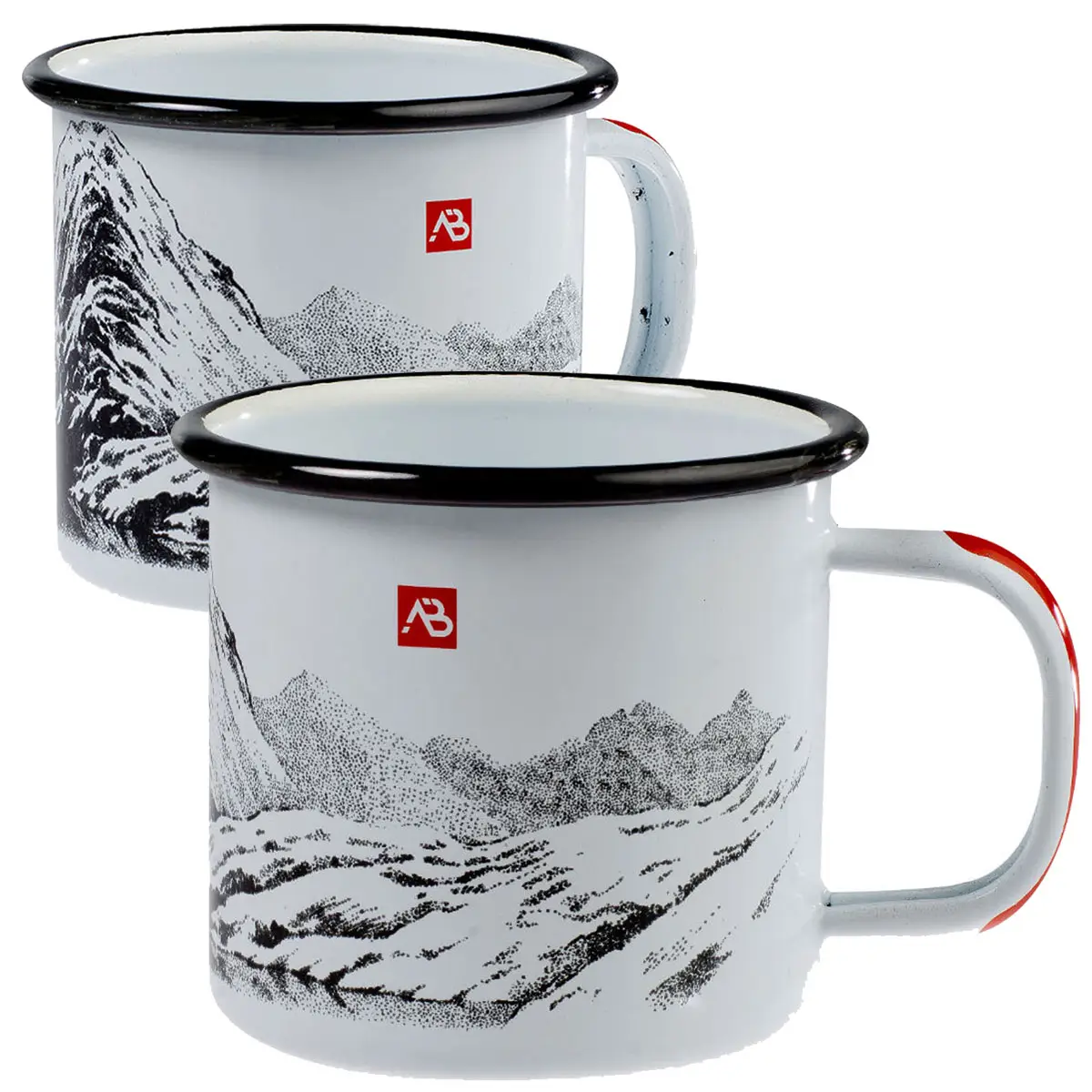 Emaille Tasse mit Bergmotiv versch. Größen