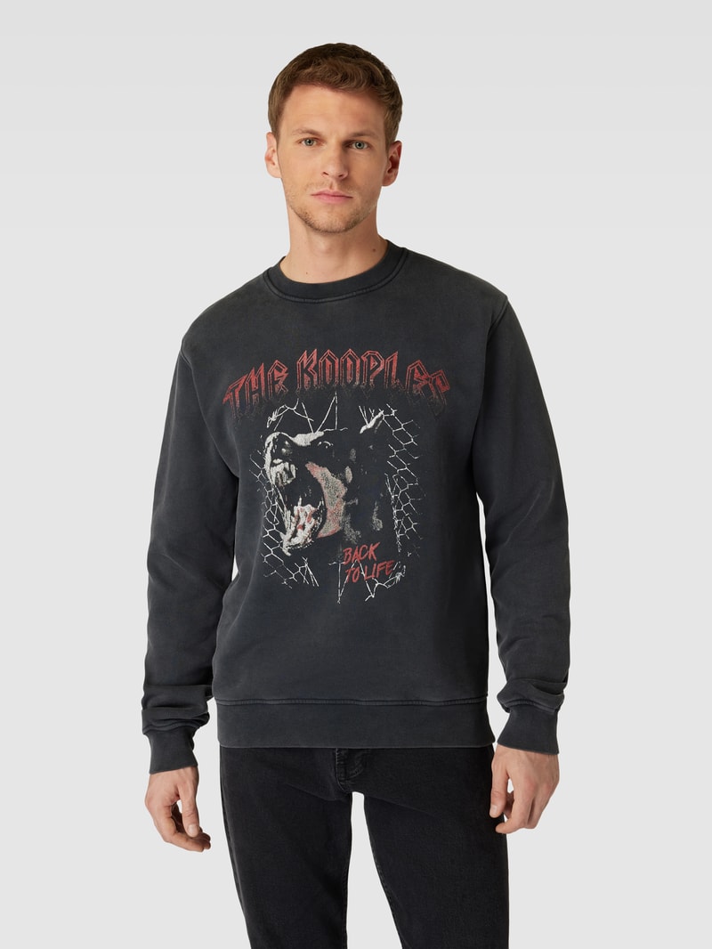 Sweatshirt mit Label-Motiv-Print in schwarz