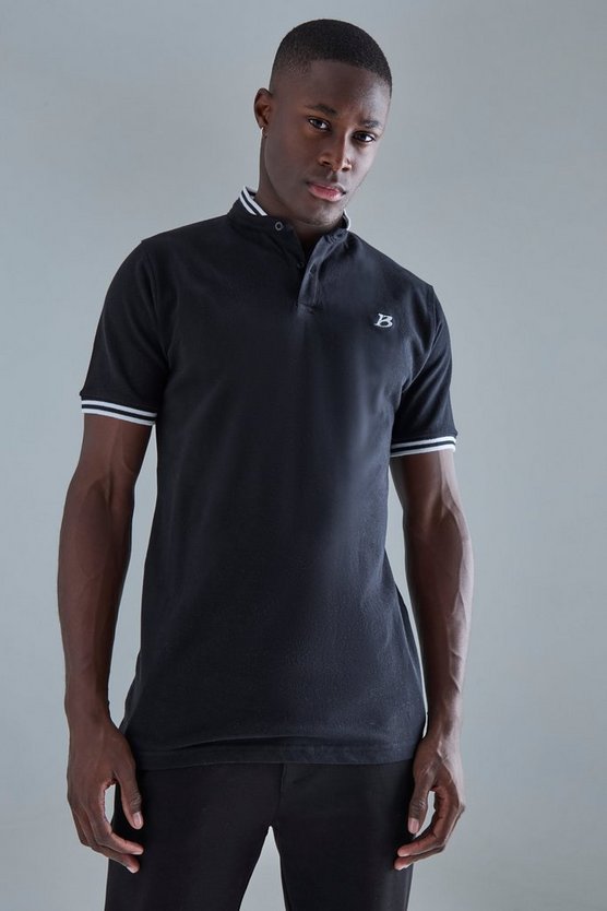 Slim-Fit Pique Poloshirt mit Grandad-Kragen