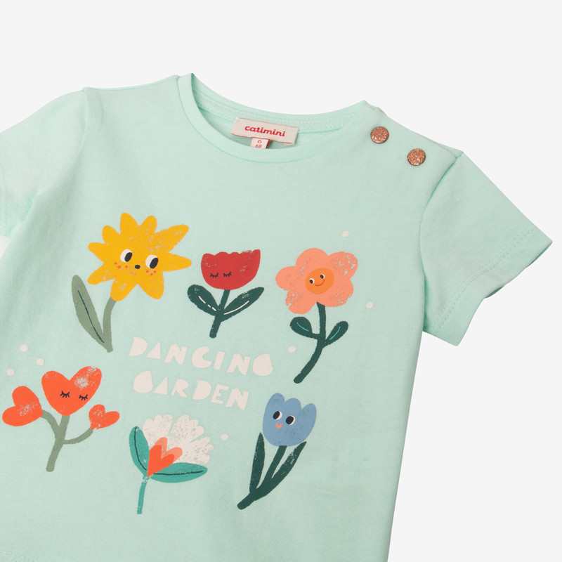 T-shirt bébé fille visuel fleurs vert Catimini