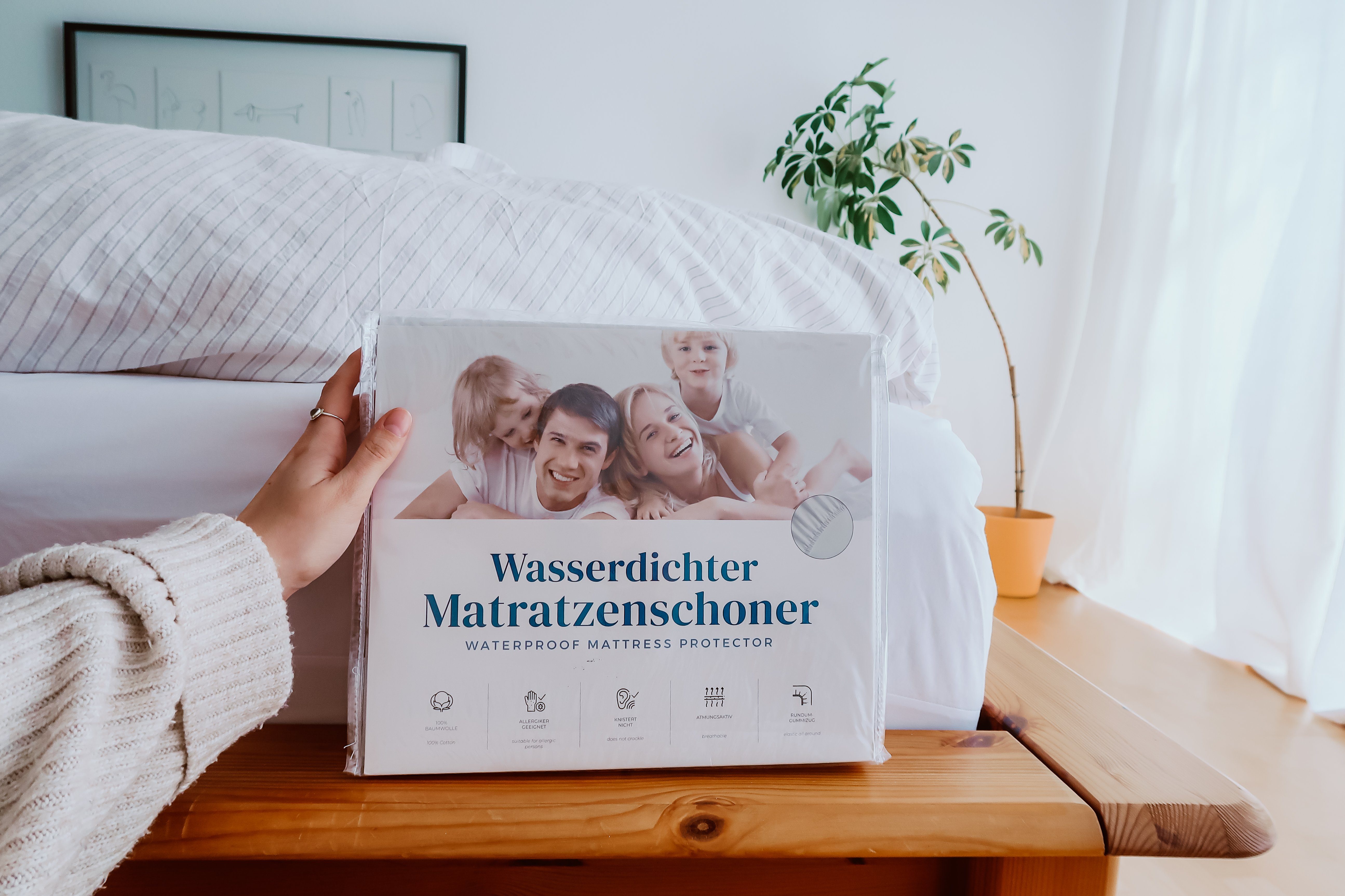 Matratzenschoner wasserdicht aus 100 % Jersey Baumwolle APARNA, Matratzenschoner bei 60°C waschbar, Matratzenschoner für Allergiker