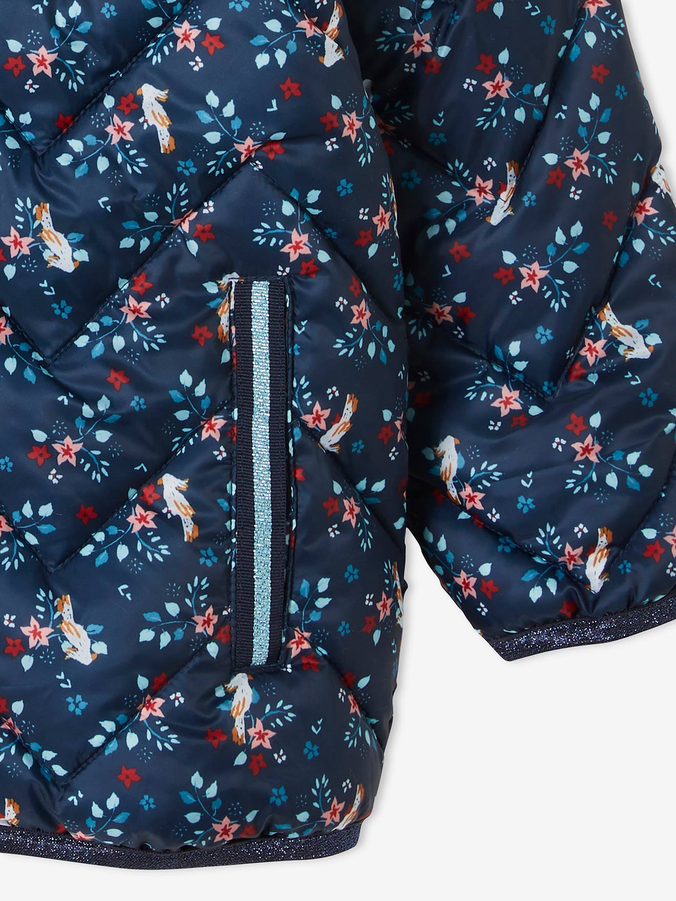 Doudoune légère à capuche fille motifs imprimés moutarde imprimé