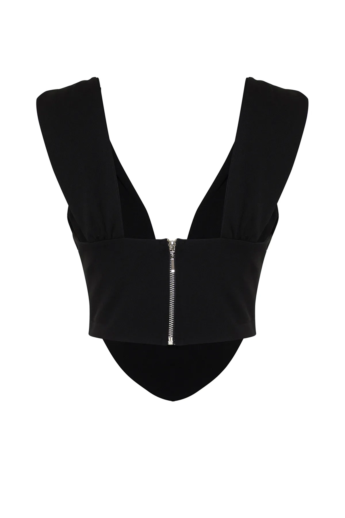 Trendyol Collection  Zeynep Tosun Schwarzes Strick-Bustier – Mit Bügel und Bindedetail TCLSS24BS00003