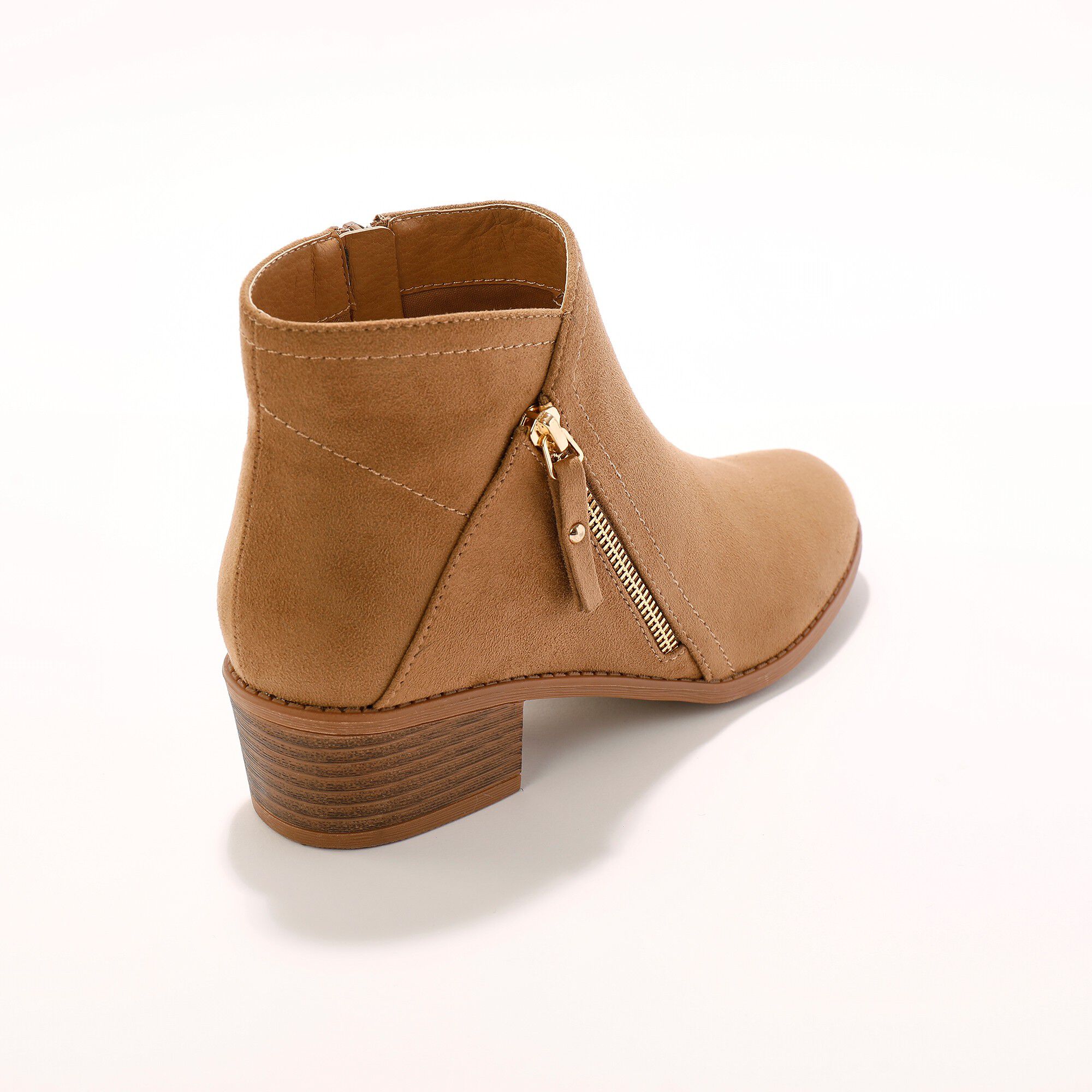 Low-boots zippées à surpiqûres fantaisie effet suédine