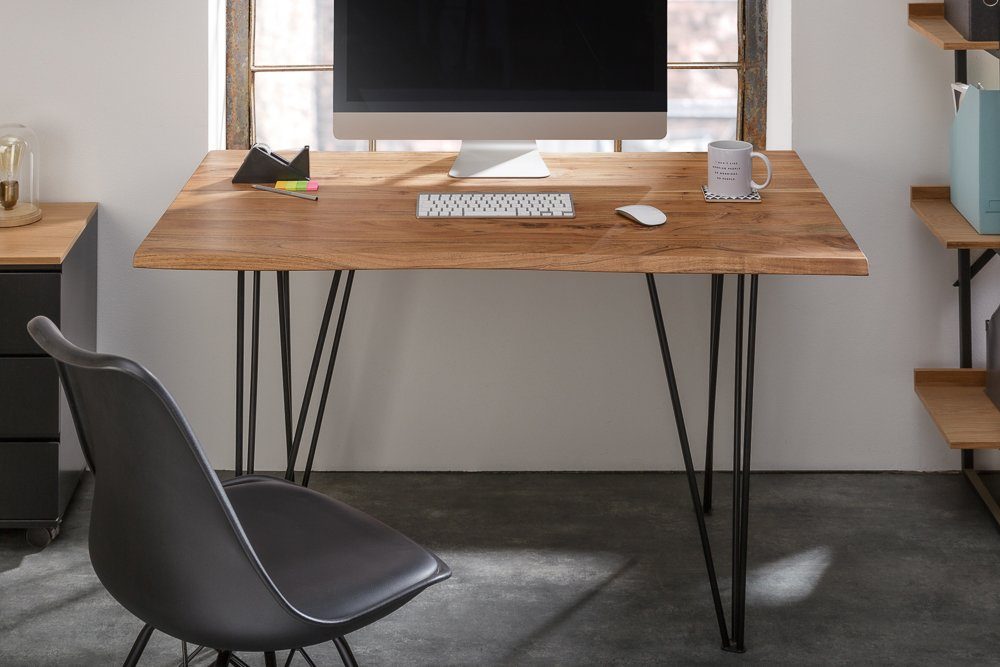 riess-ambiente Küchentisch MAMMUT 120cm natur / schwarz (Einzelartikel, 1-St), Massivholz · Baumkante · Schreibtisch · Hairpin Legs · Metall · Retro