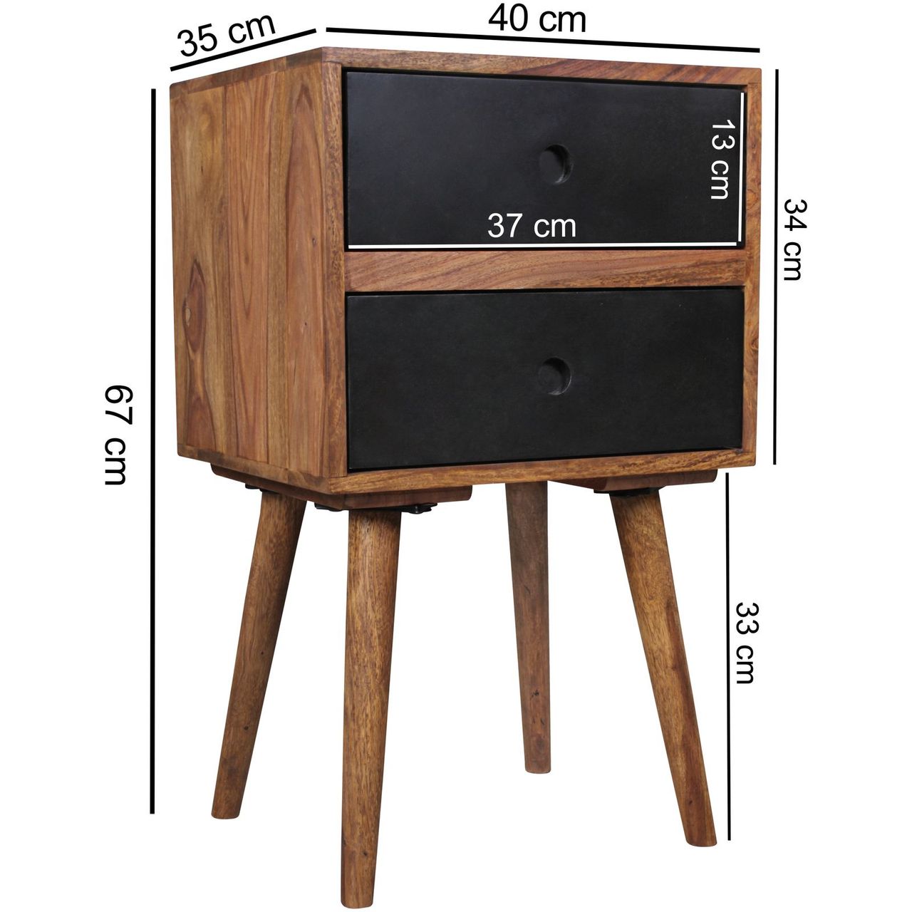 Wohnling Retro Nachtkonsole REPA Holz Dunkelbraun/Schwarz