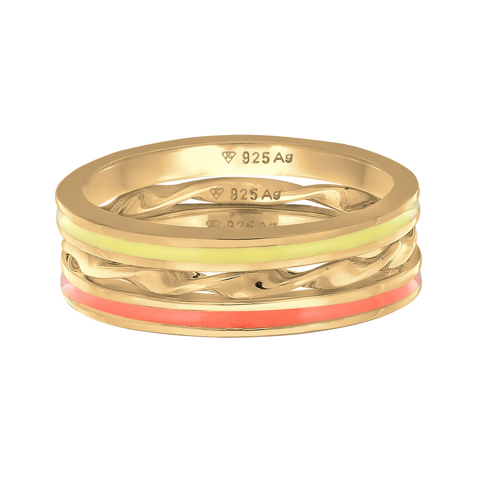 Elli Elli Bague Femmes Basique Trio Torsadé Set de 3 avec Émail Lilas en Argent Sterli Bague