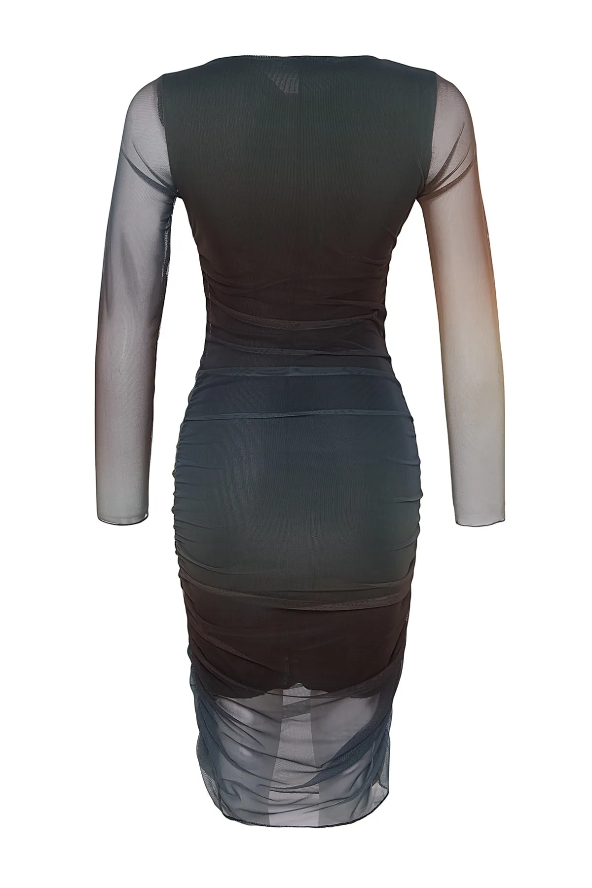 Trendyol Collection  Mehrfarbiges, bedrucktes, gesmoktes, eng anliegendes Mini-Strickkleid mit Rundhalsausschnitt TWOAW24EL00166