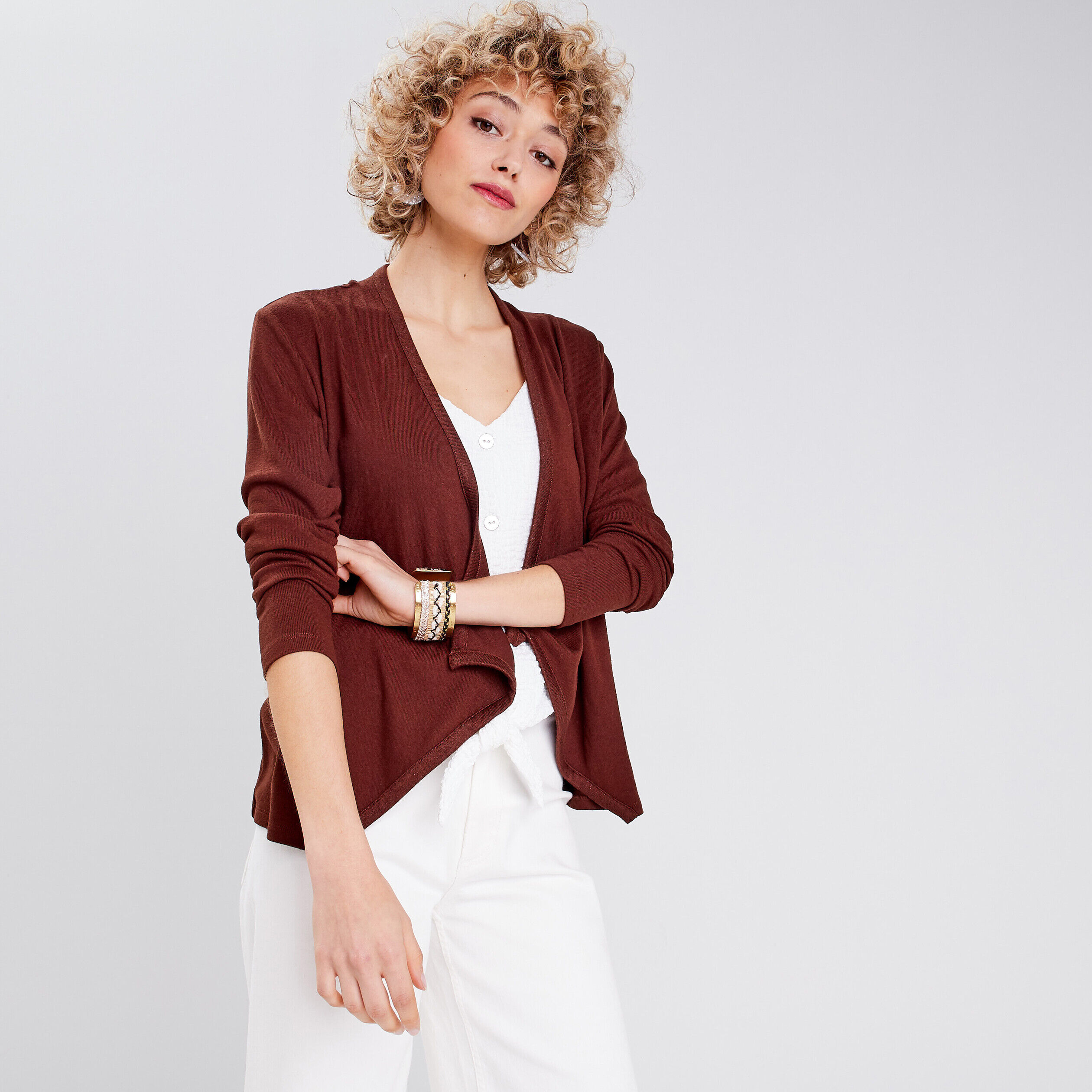 Cardigan col en V marron femme | Cache Cache