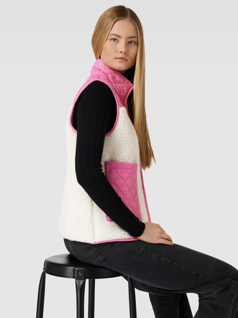 Steppweste mit Fleece-Besatz in pink