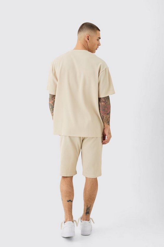 Textured Pleated Oversized Tee & Short Set