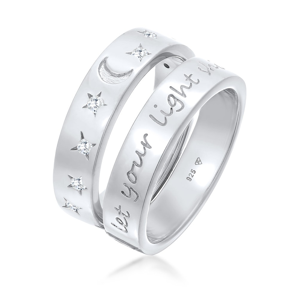 Elli Elli Bague Femmes Bande de 2 Astro avec Cristal de Zirconium en Argent Sterling 9 Bague