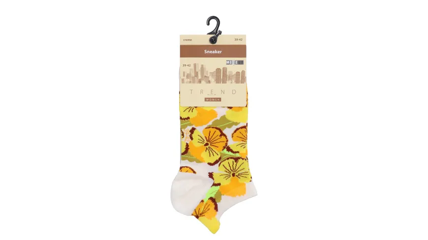 MOVE UP Damen Sneaker Socken Blumen creme