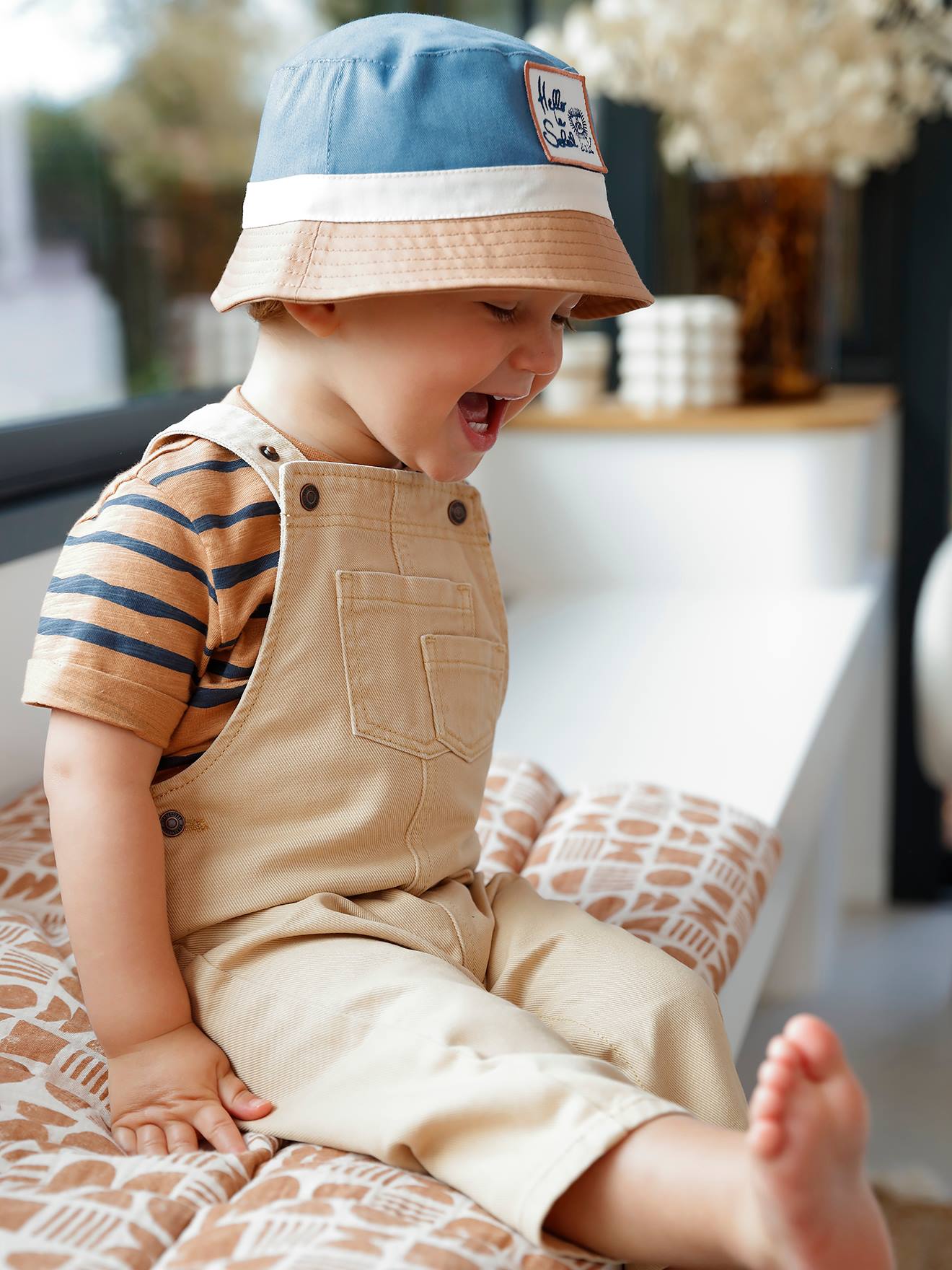 Vertbaudet Jungen Baby Sonnenhut, Colorblock - blau