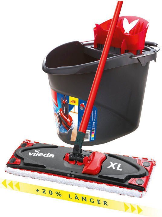 Vileda Bodenwischer-Set Ultramax XL Box + XL Sensitiv Bezug (Set, 3-St., 3tlg. Stiel, extragroßem Wischbezug, ULTRAMAX Eimer mit Powerpresse), 20 % längere Wischerplatte (42 cm) für eine schnellere Reinigun