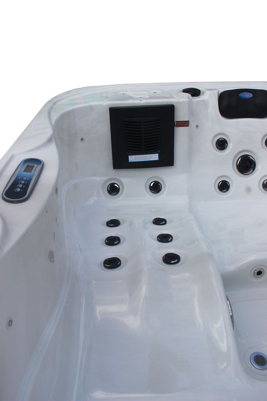 TroniTechnik Outdoor Whirlpool Spa TINO Weiß Silber Marmoriert 195cm x 127cm mit Heizung, Hydromassage, zwei Pumpen, isoliert