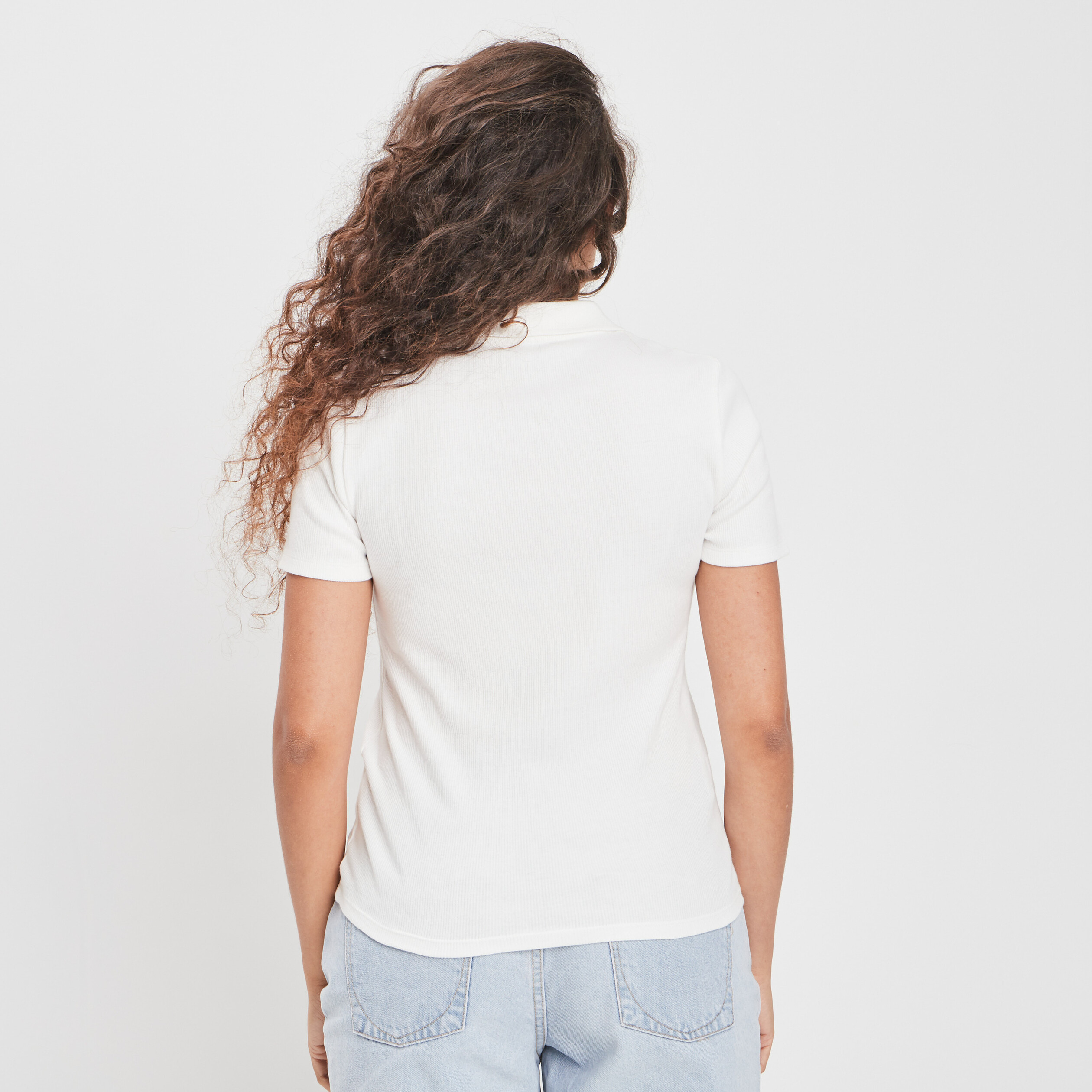 T-shirt col polo zippé ivoire femme | La Halle
