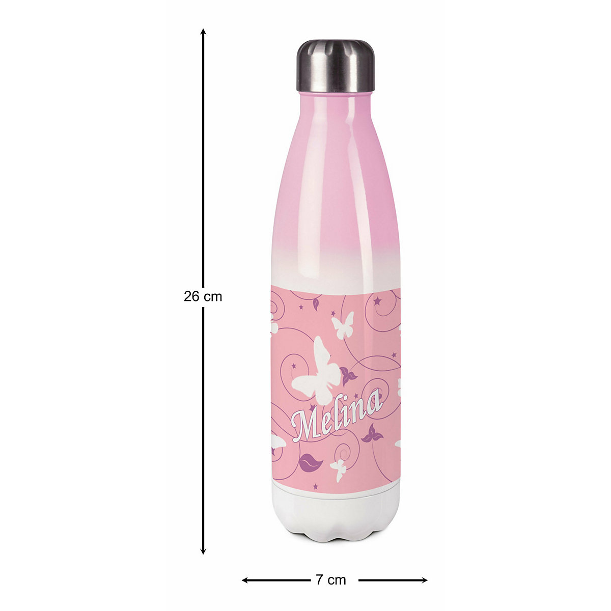 Edelstahl Kinder Thermoflasche / Trinkflasche bunt Schmetterling Ornamente Farbe rosa lila Spülmaschinenfest, Auslaufsicher, Bruchfest, Doppelwandig, Für Heißgetränke geeignet, Mit Deckel, Isolier