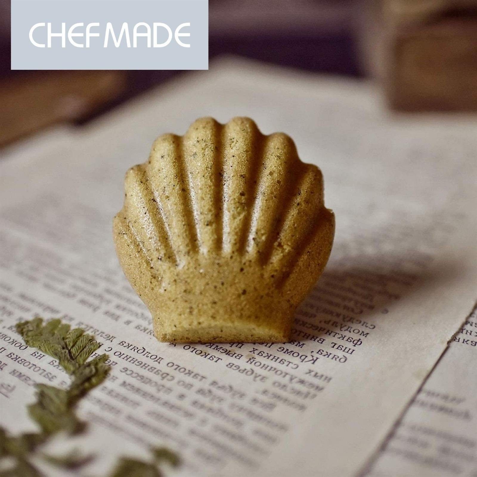 Chefmade Backblech Kuchenblech, Karbonstahl, (CHEFMADE, 12 Mulden Madeleineblech, 325x257x19mm, Champagnergold, antihaft- & silikonbeschichtet, Bärentatzen-Form, Backförmchen, Muschelmotiv, Financiers Form, Keksform, Karbonstahl, 1-St., Premium), Mad
