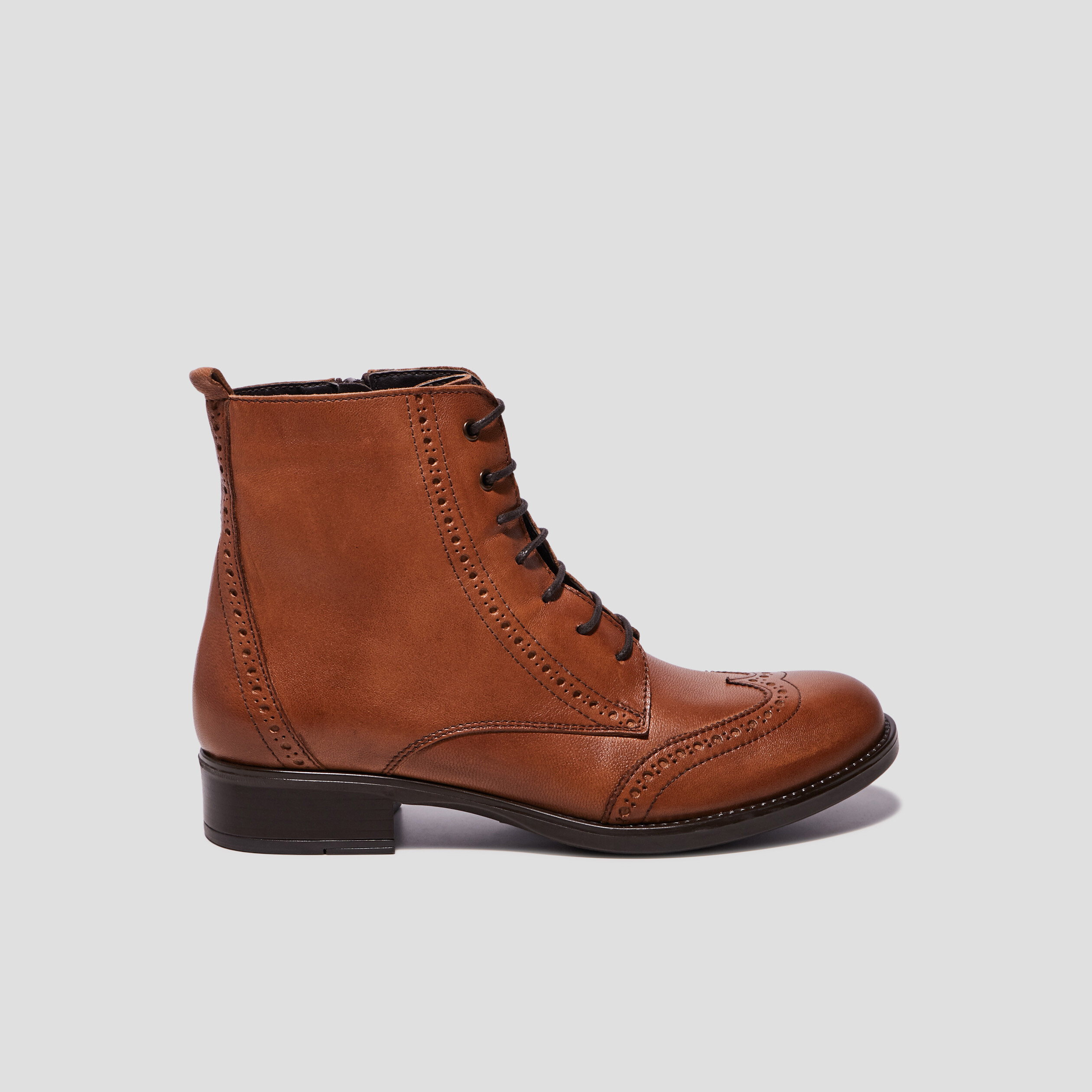 Bottines en cuir zippées à lacets camel fille | La Halle