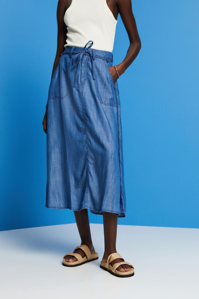 Aus TENCEL™: Midi-Rock in Jeans-Optik