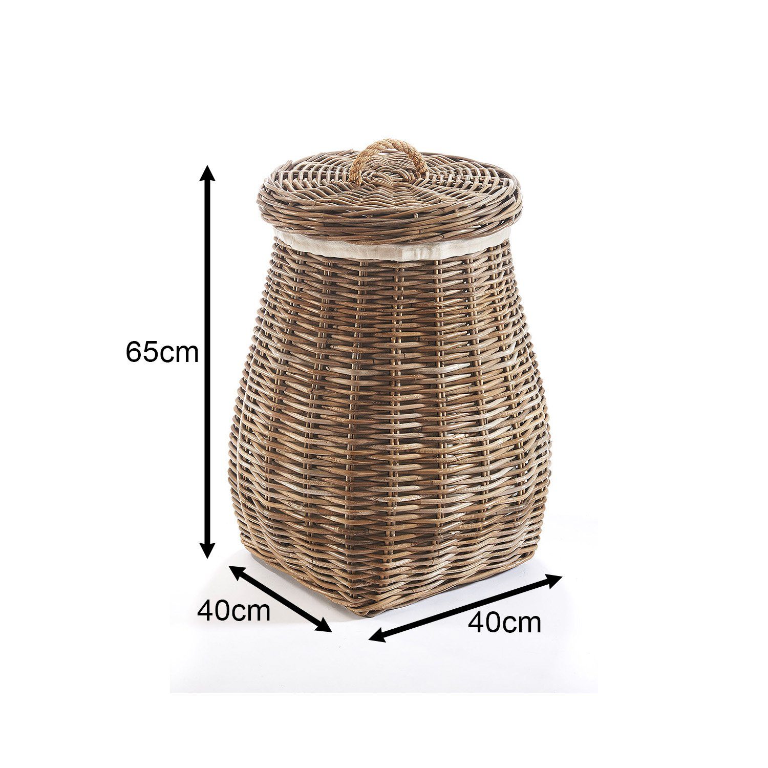 Kobolo Wäschekorb Wäschebehälter rund - Rattan kubu grey mit Deckel