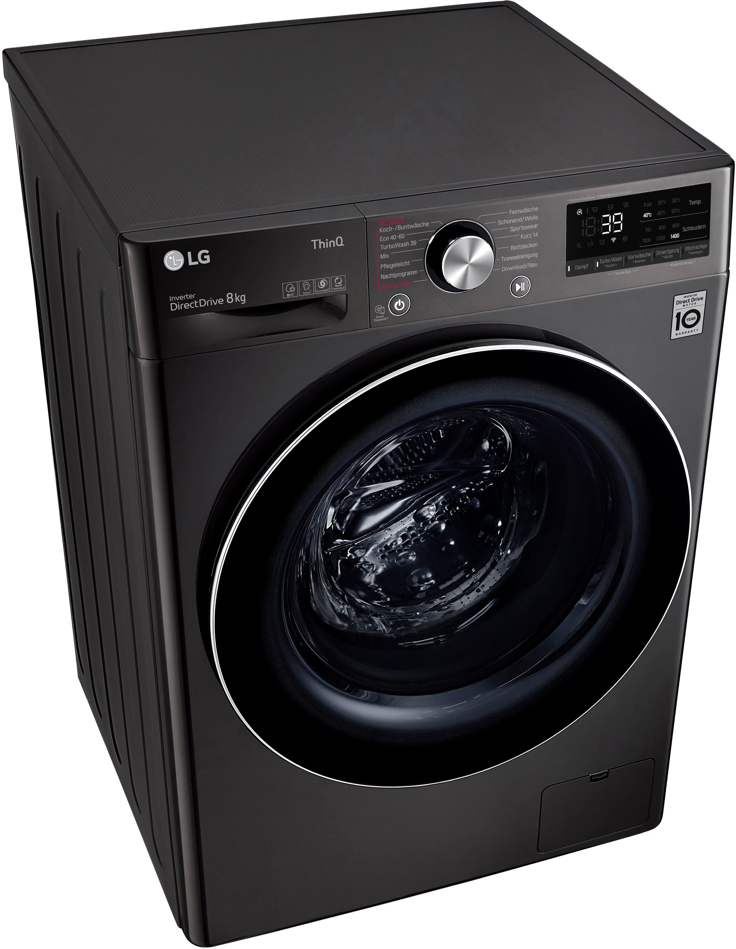 LG Waschmaschine F4WV708P2BA, 8 kg, 1400 U/min, TurboWash® - Waschen in nur 39 Minuten