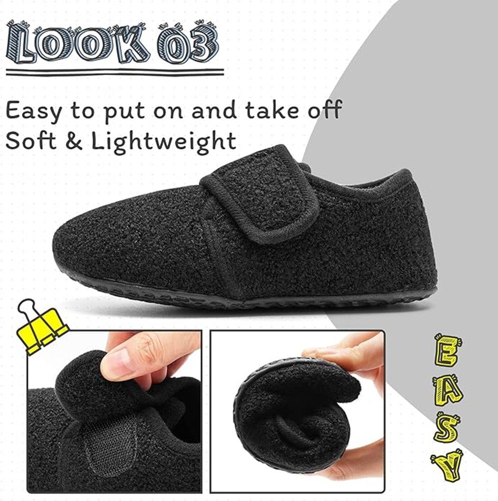 IceUnicorn Kinder-Hausschuhe - Wärmende, rutschfeste Slipper, Klettverschluss Hausschuh (1Paar Kinderhauschuhe, herausnehmbare waschbare Innensohle, rutschhemmender Sohle) Rutschfeste Gummisohle für sicheren Halt