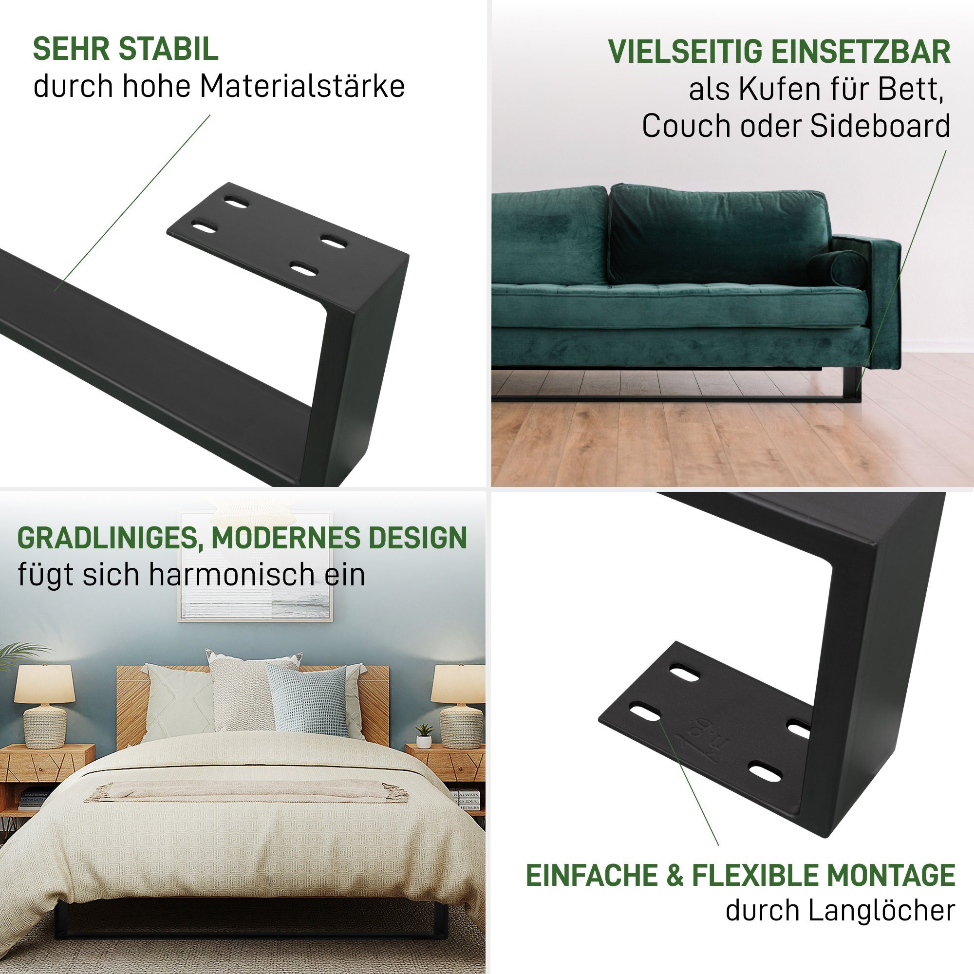 Natural Goods Berlin Wandregalhalter Bettkufe RECHTECK, 2er-Set 2-tlg.