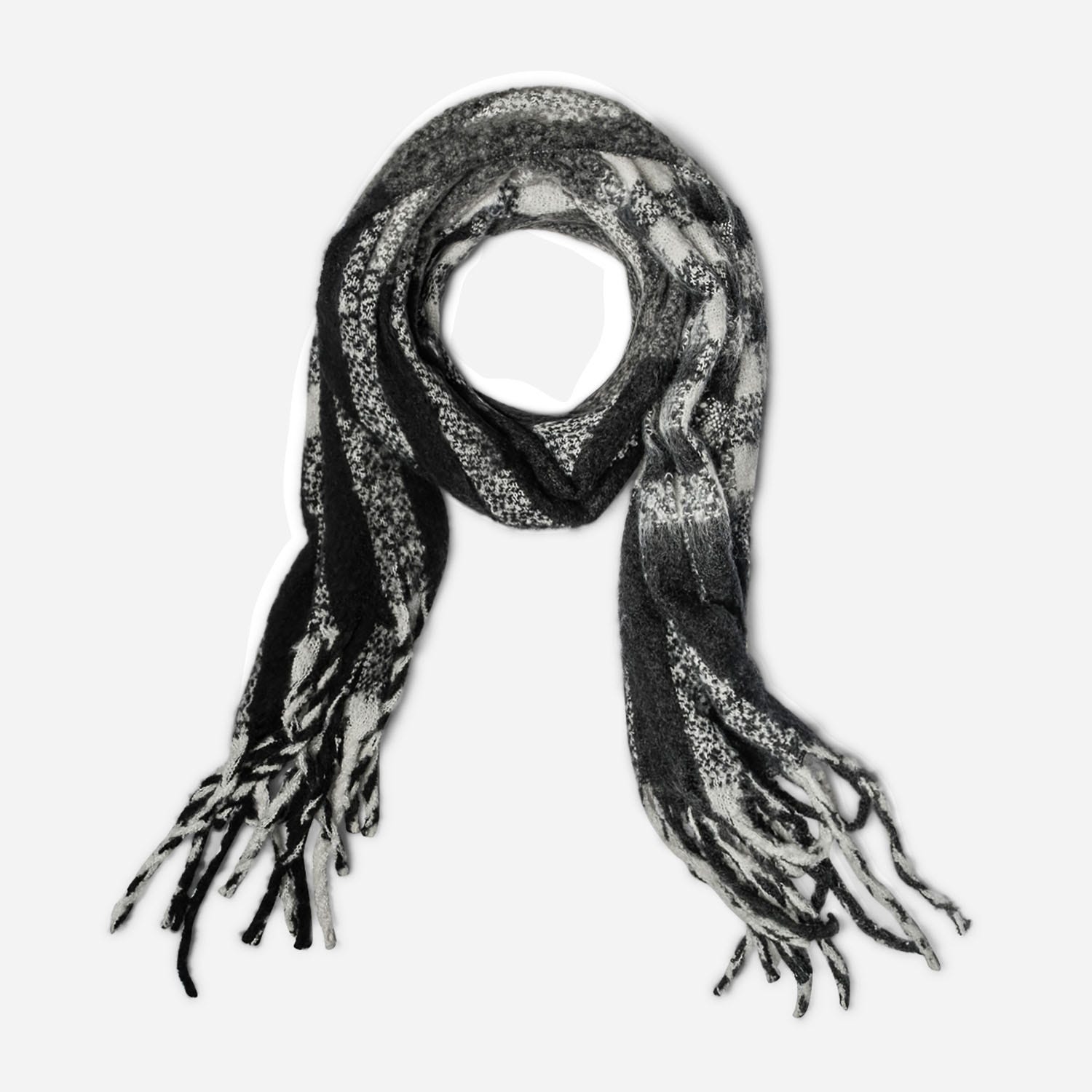 Écharpe TEXTO noire, blanche et gris à carreaux