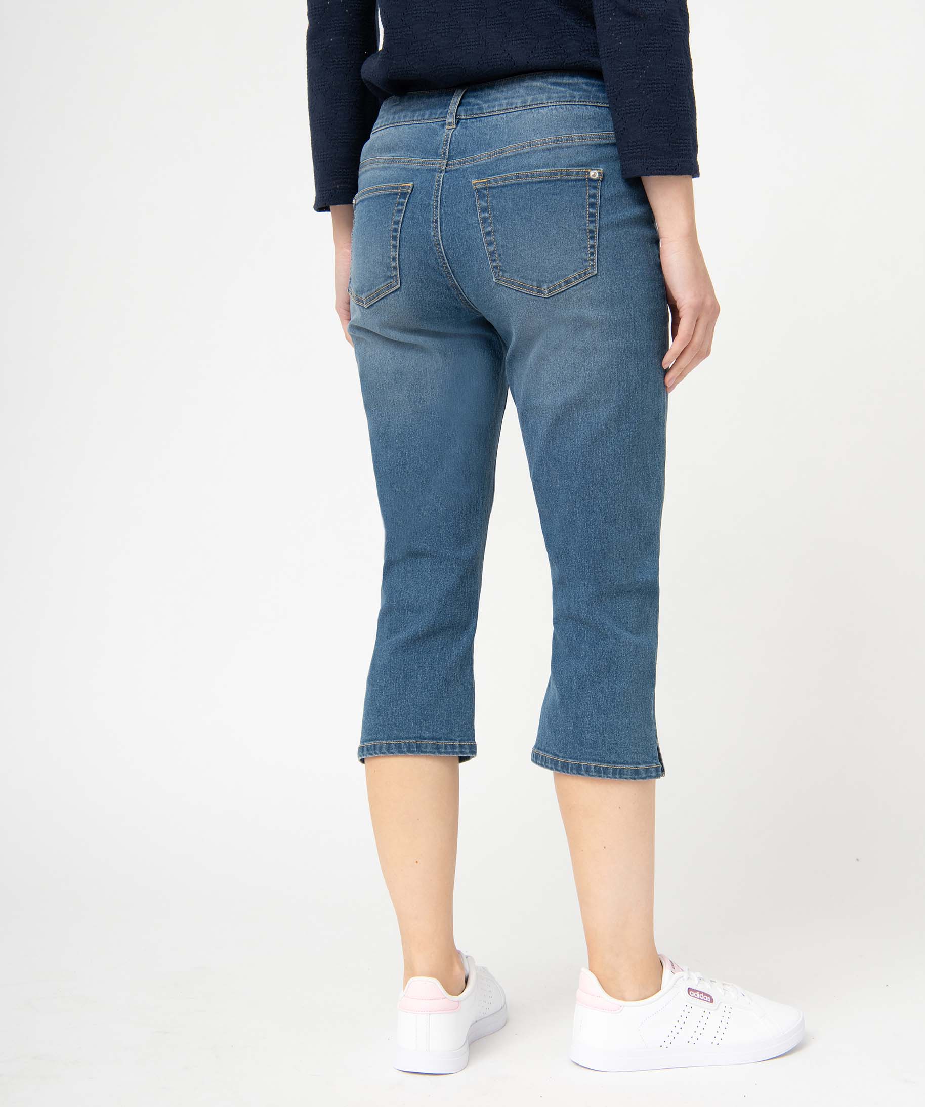 Pantacourt femme en toile denim extensible stone | GEMO