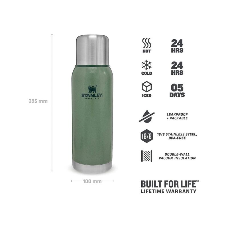 Stanley Thermoflasche, Adventure Edelstahl-Vakuumflasche 1.1qt \/ 1l Hammertone Green