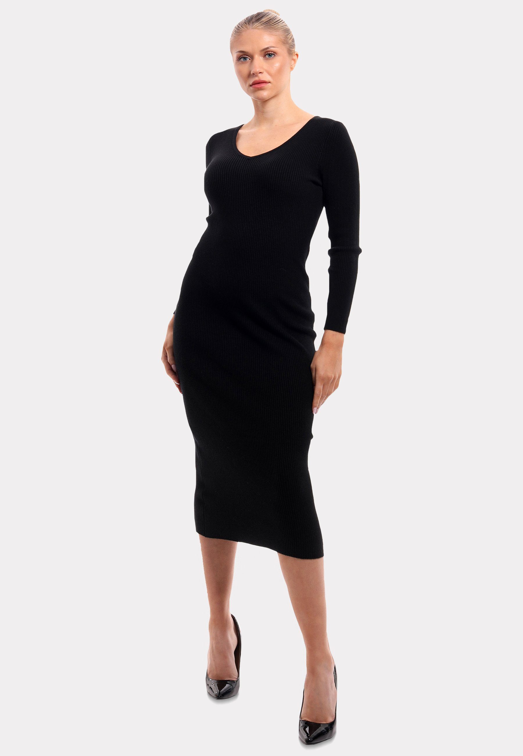 YC Fashion & Style Strickkleid Strickkleid mit V-Ausschnitt KNIT DRESS (Kein Set, 1 -tlg) Langarm, in Unifarbe, mit V-Ausschnitt