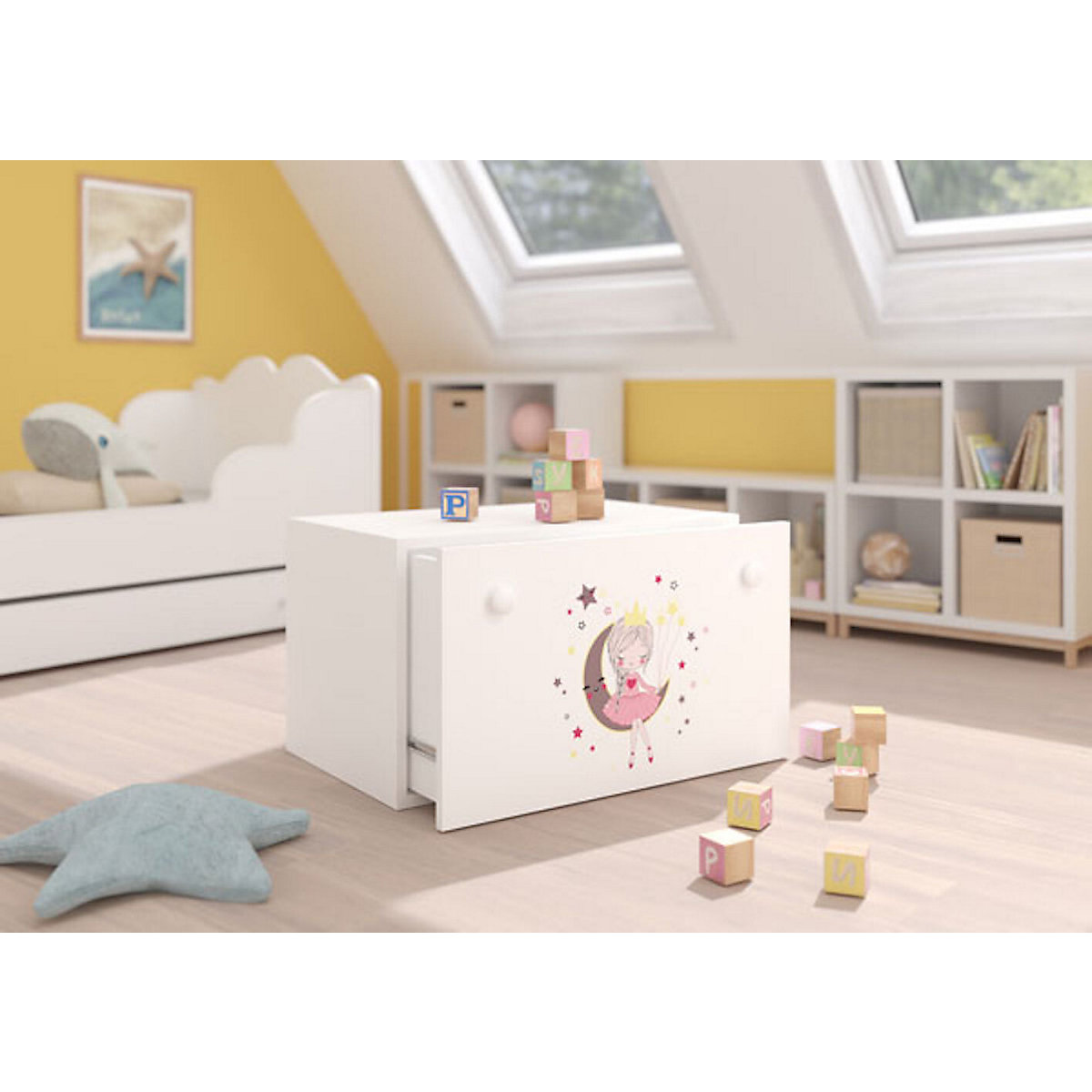 Spielzeugtruhe Sitztruhe Inga 70cm Motiv wählbar mit 1 Schublade