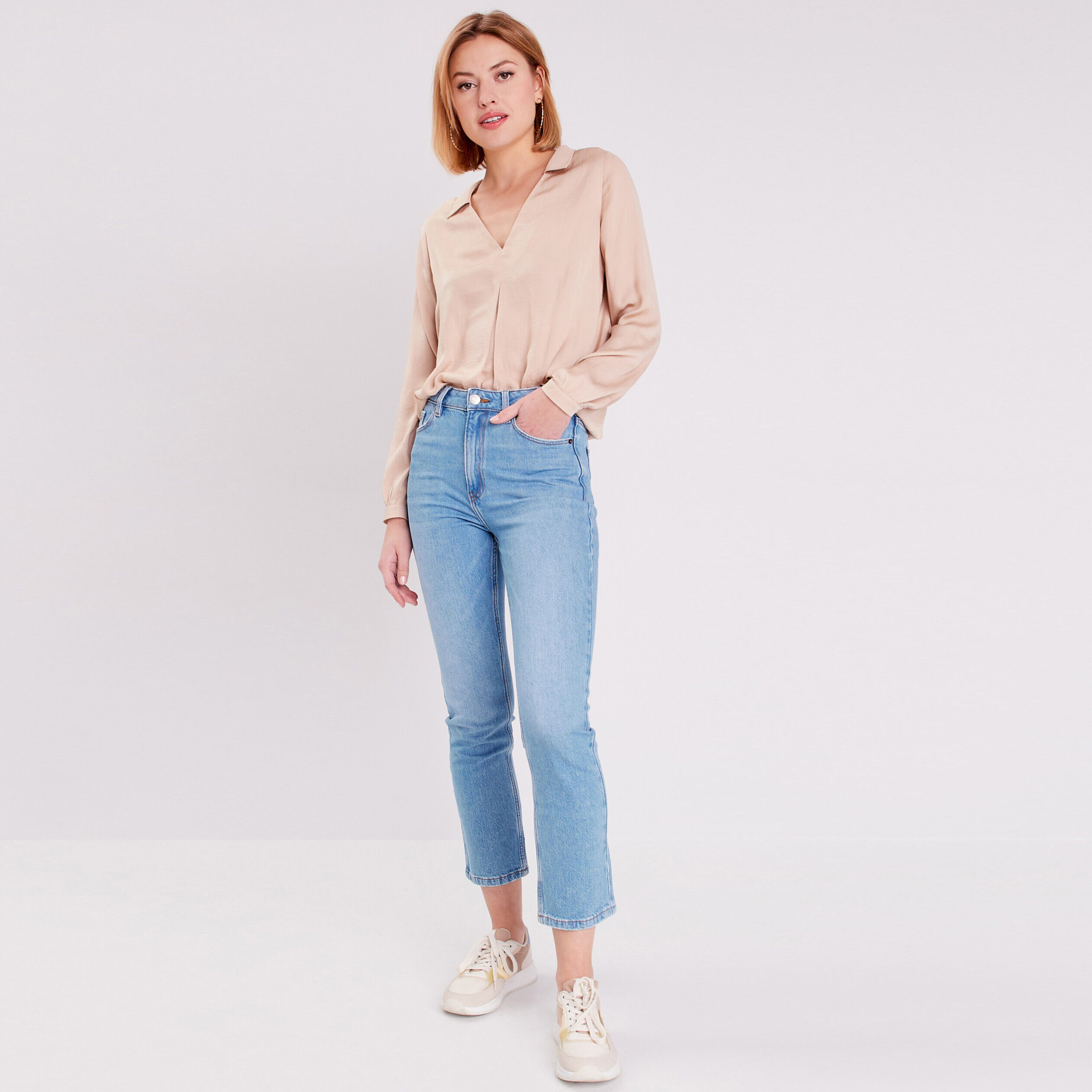 Jeans slim taille haute denim bleach femme | Cache Cache
