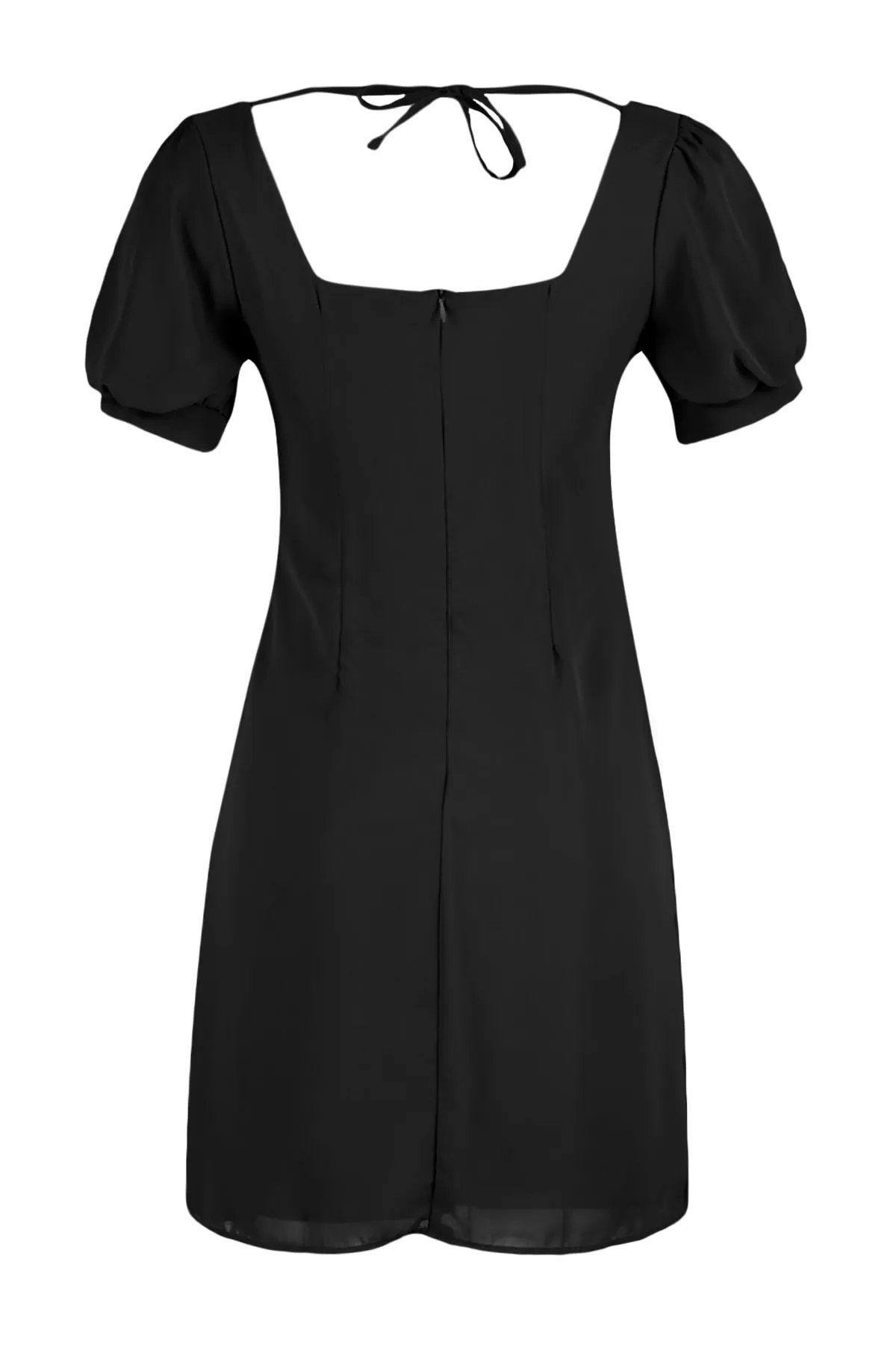 Trendyol Collection  Schwarzes, gerade geschnittenes, gewebtes Mini-Kleid mit Chiffon-Futter und quadratischem Kragen TWOSS23EL00457