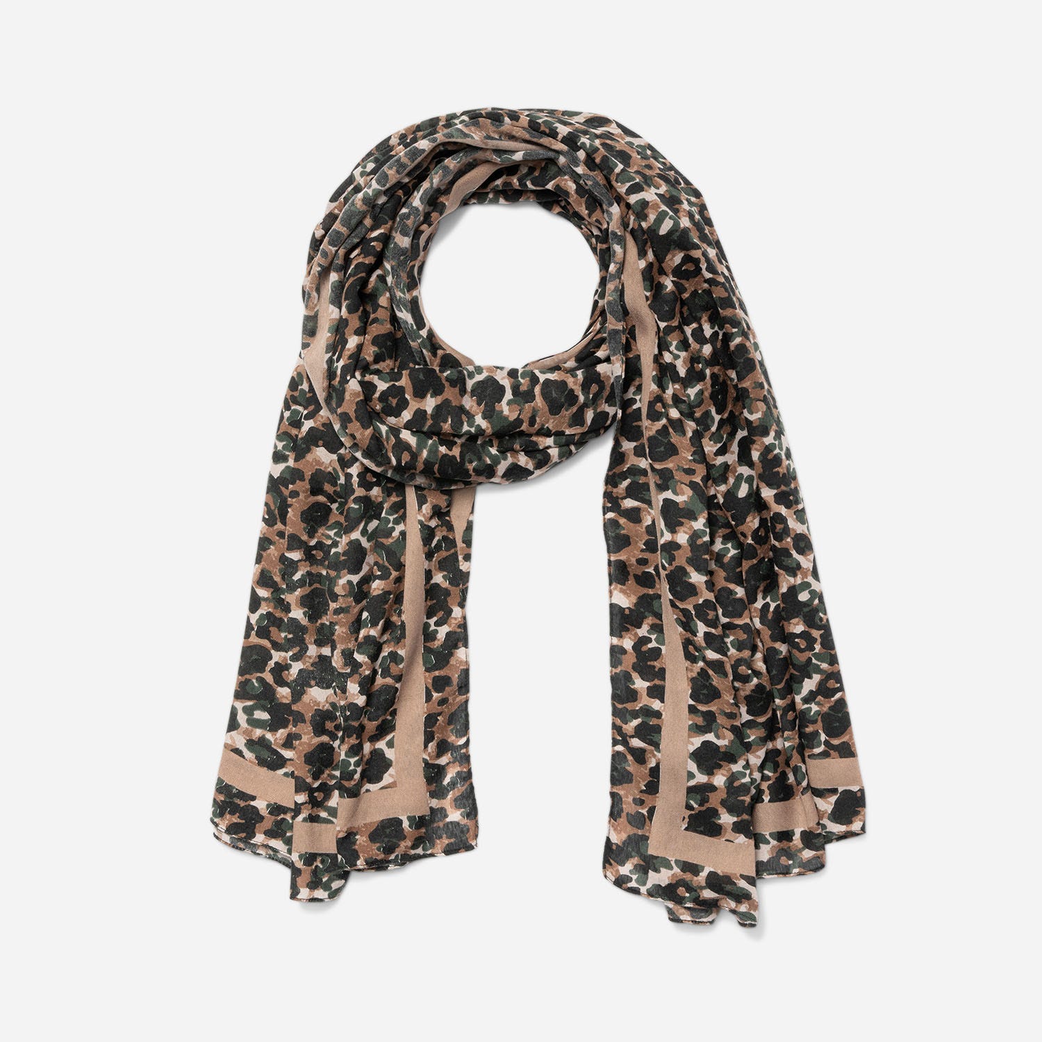 Foulard beige à motif léopard