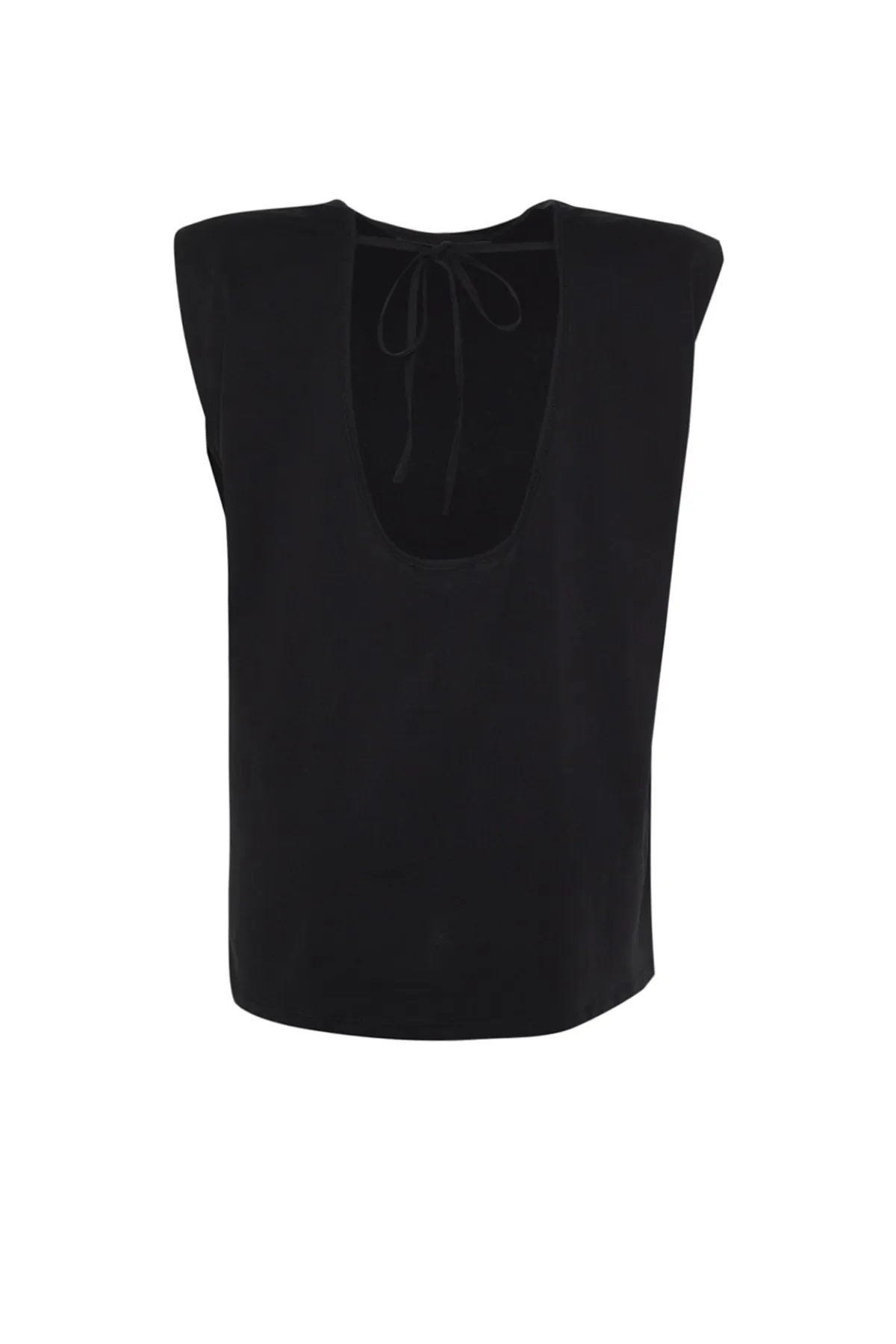 Trendyol Curve  Weißes, nachhaltigeres, wattiertes Strick-T-Shirt mit tiefem Ausschnitt am Rücken TBSSS23BF00045