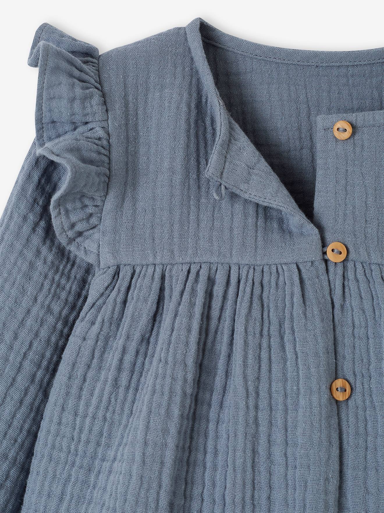 Blouse à volants bébé en gaze de coton vieux rose