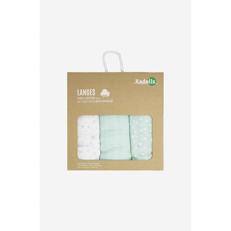 Set de 3 langes 100% Coton Bio motifs étoiles
